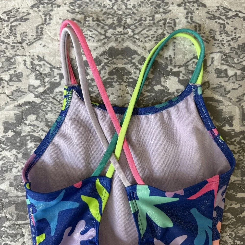 Cat & Jack Girls Sz S (6/7) One Piece Ocean Sea Shell Coral Theme Swim Suit